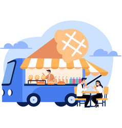 Hand Drawn Food Truck Or Street Food In Flat Style