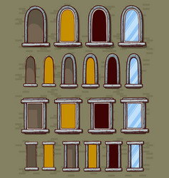 Cartoon Different Windows In Frame On A Brick Wal