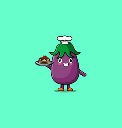 Cute Cartoon Chef Eggplant Serving Cake On Tray