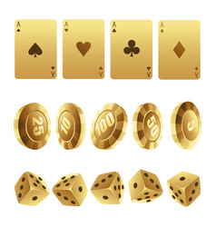 Golden Playing Cards Roulette Chips And Dices On