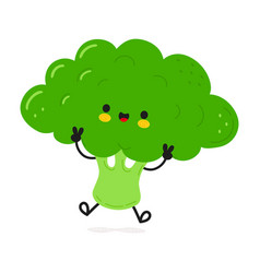 Cute Funny Broccoli Jumping Character Hand Drawn