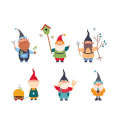 Cute Gnome Character With Beard In Pointy Hat