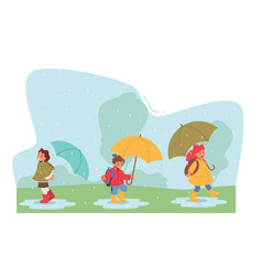 Happy Kids Run Under Umbrella Baby Boys And Girls