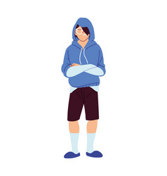 Asian Man Cartoon With Hoodie And Glasses