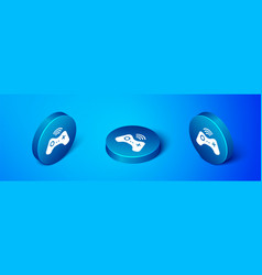 Isometric Wireless Gamepad Icon Isolated On Blue