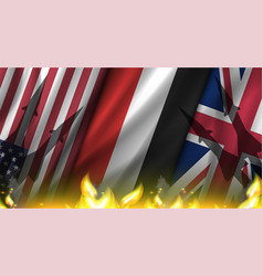 Military Poster Wavy Flags Of Usa Yemen And Uk