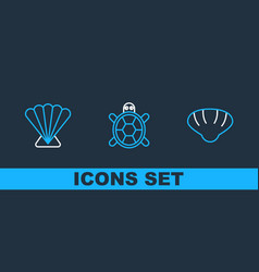 Set Line Scallop Sea Shell And Turtle Icon