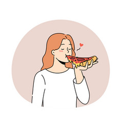 Woman Eating Tasty Italian Pizza