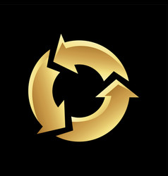 Golden Round Recycling Symbol On A Black