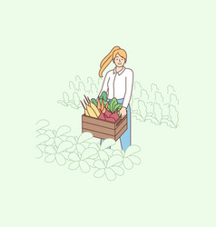 Smiling Woman With Box Of Vegetables