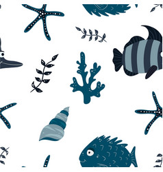 Seamless Childrens Pattern With Funny Fish And