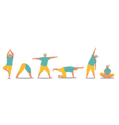 Set Of Elderly Female Characters Practice Yoga