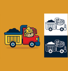 Funny Bear Wearing Helmet Driving Dump Truck