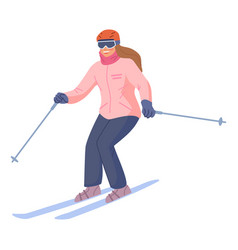 Active Happy Woman On Skis Winter Season Joy