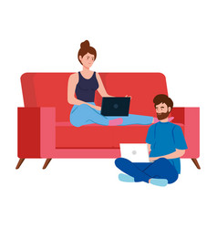 Couple Working In Telecommuting With Laptop