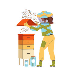 Equipped Woman Beekeeper Or Apiarist With Jars