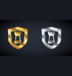 Gold And Silver Chess Shield Icon Isolated