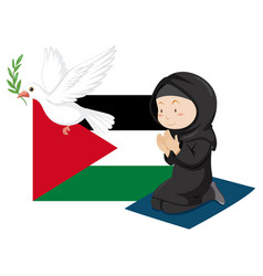 Muslim Girl Praying With Palestine Flag