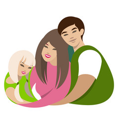 Asian Family Hugs Dad Mom Daughter Cartoon Flat