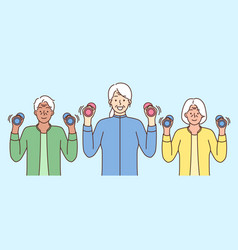 Smiling Elderly People Workout Together