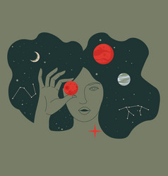 Woman Portrait With Planets In Outer Space Cosmos