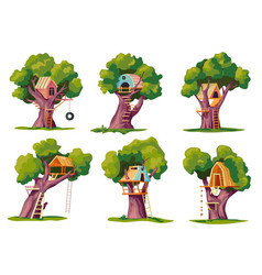 Treehouses Cartoon Tree Houses In Yard Wooden