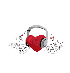 Big Red Heart In Headphone Music Notes Sheet At