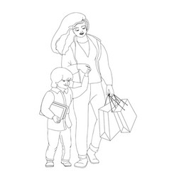 Family With Purchases Mother With Son Hold