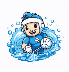 Cartoon Soccer Player With A Ball In The Water