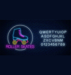 Retro Roller Skates Glowing Neon Sign In Circle