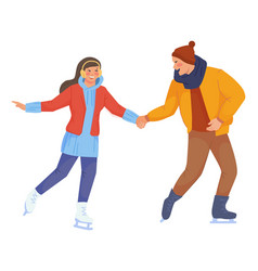 Young Man And Woman Skating Winter Ice Activity