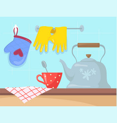 Kitchen Utensils On Counter Cartoon