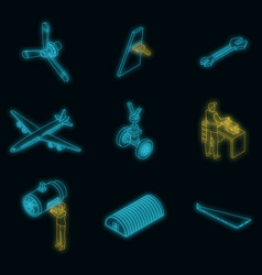 Aircraft Repair Icons Set Neon