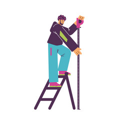 Man On Ladder With Measuring Tape In Hands Flat