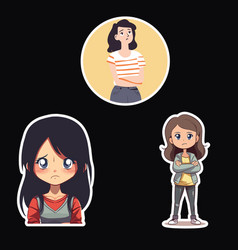 Three Girls With Different Expressions Various