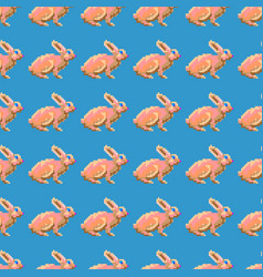 Easter Bunny Pixel Art Seamless Pattern On Blue