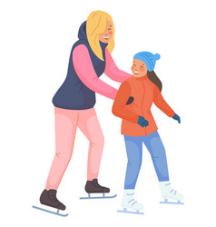 Mom And Daughter Ice Skating Together Active