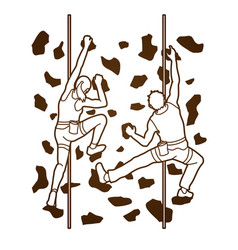 Man And Woman Climbing On The Wall Together