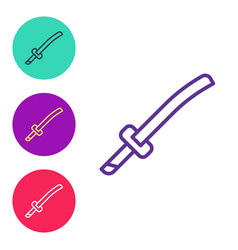 Set Line Traditional Japanese Katana Icon