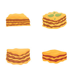 Italian Lasagna Icons Set Cartoon Tasty