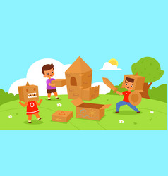 Kids Play Cardboard Boxes Children Outdoor