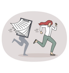 Stressed Woman Worker Run From Paperwork