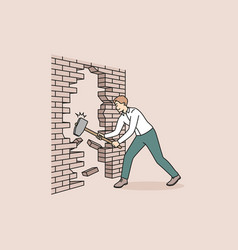 Businessman With Hammer Break Wall