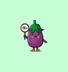 Cute Cartoon Eggplant Holding 18 Plus Sign Board