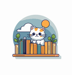 Cute Cat On Bookshelf Icon Graphic Design