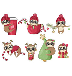 Cute Christmas Sloths Collection Winter Holidays