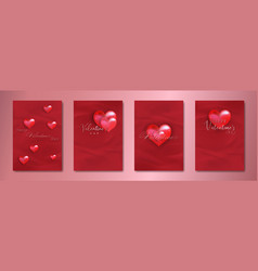 Happy Valentines Day Set Card Red Glass Hearts