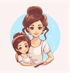 Beautiful Mother And Her Daughter In Cartoon Style