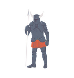 Medieval Knight In Armor With Spear Cartoon Flat