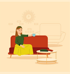 Relaxed Woman Taking A Coffee Cup Hygge Concept